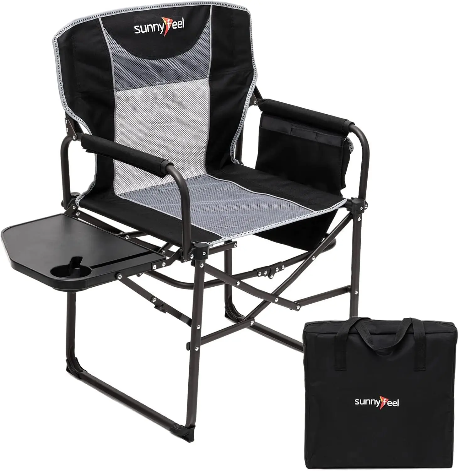 

Oversized Portable Folding Camp Chair with Side Table and Pockets for Outdoor Activities