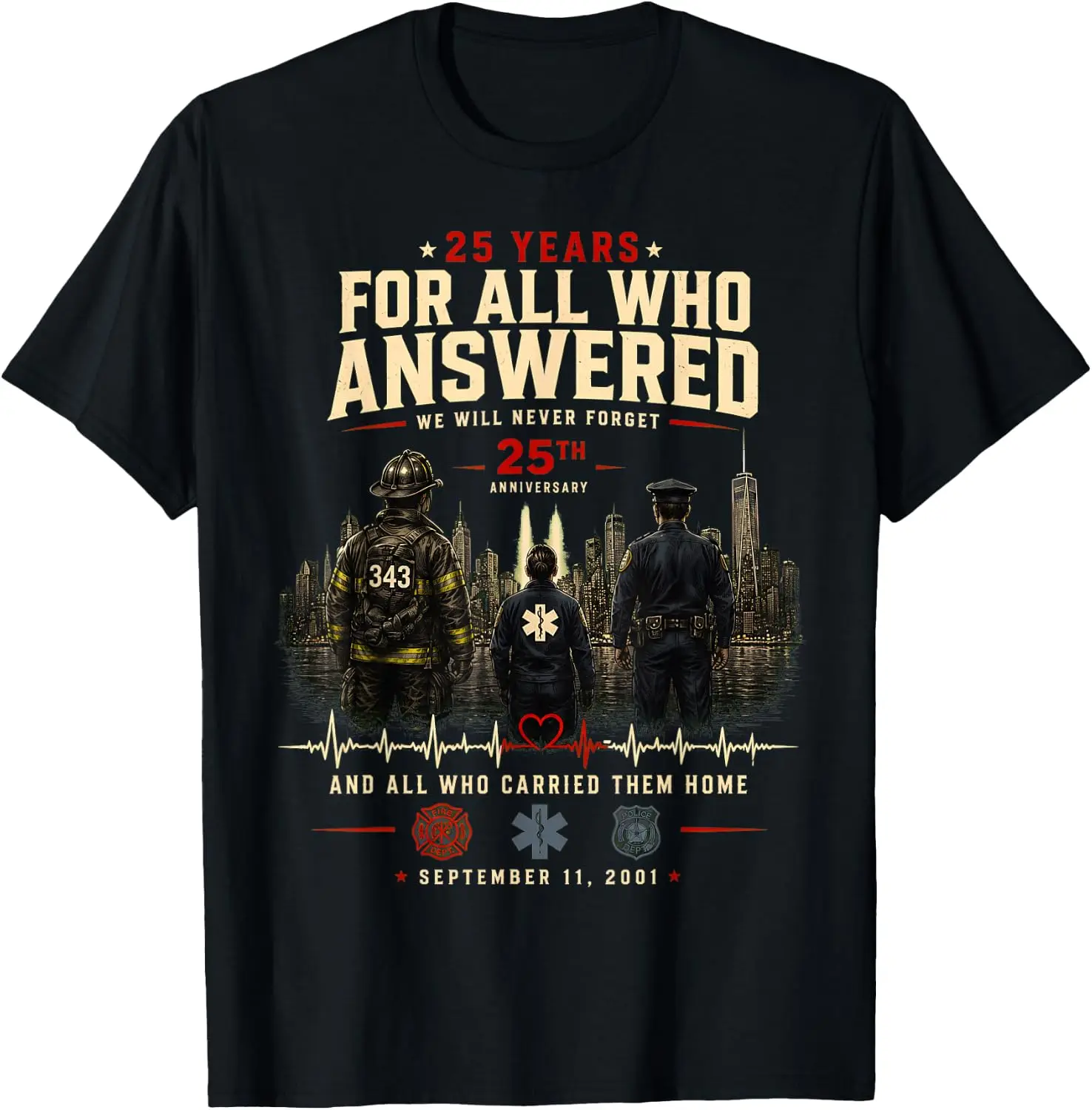 25Th Anniversary September 11 2001 Memorial Day T-Shirt Men Women Unisex Novelty Graphic T‑Shirt, Classic Crew Neck 100% Cotton Tee, Lightweight Anti‑Pilling Breathable Casual Tops, Year‑Round Daily Outfit, Holiday Birthday Present Tee
