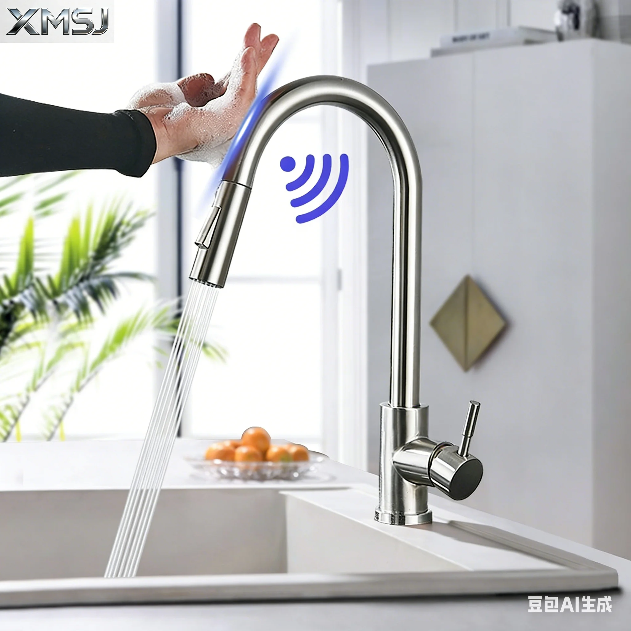 

Smart Sensor Touch Kitchen Sink Faucet Brushed Nickel Poll Out Spout Black/Gold Sensor Faucets 360 Rotation Crane Two Functions