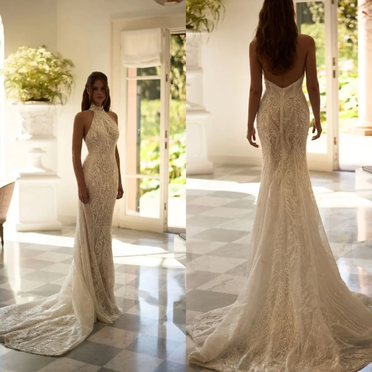 

Великолепные свадебные платья-русалки с вырезом халтер, без рукавов, с аппликациями, для выпускного вечера, с открытой спиной, в пол, Vestido De Noite, на заказ