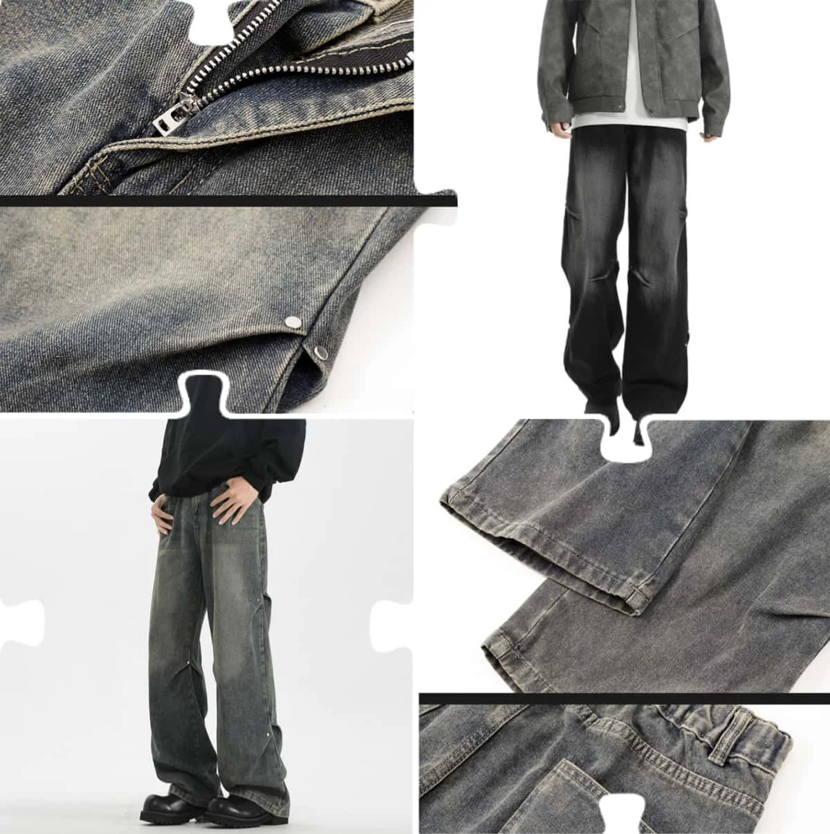 

2025 American high street retro crease jeans men's spring/summer trendy brand loose wide leg casual versatile loose long pants