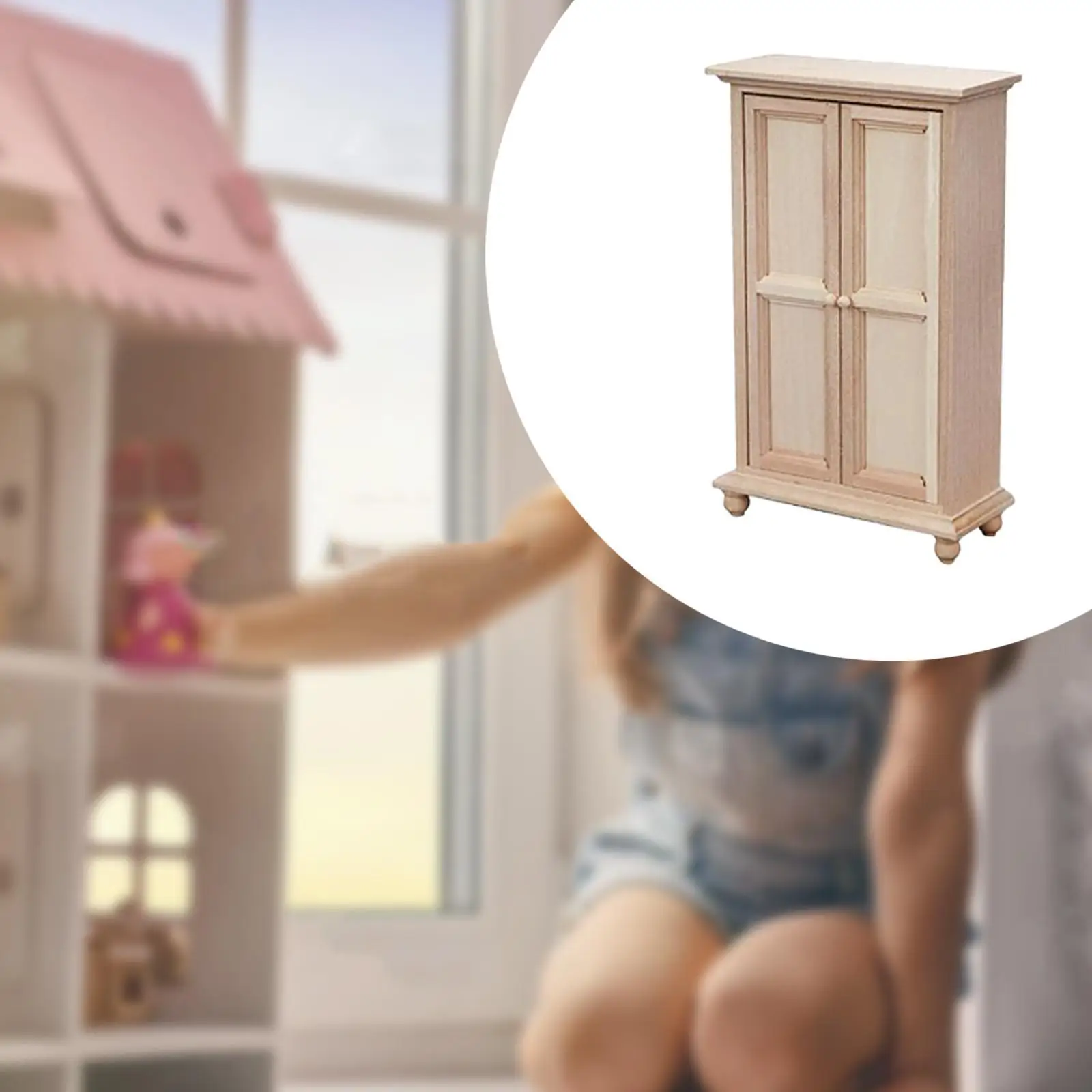 1/12 Dollhouse Double Door Cabinet Mini Display Cabinet Miniature Closet for Furnishings