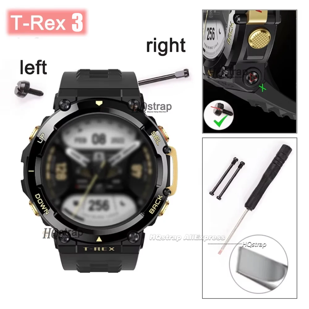 2pcs Metal Connector for Huami Amazfit T-Rex 3 Screw Rod Watch Strap Adapter for Amazfit T Rex3 with Tool Smartwatch Accessories