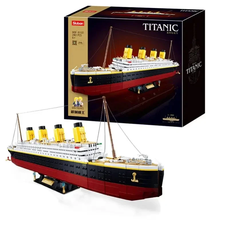 2401-teiliges Klassisches Ozeandampfer Titanic Schiffsbausatz 1:350 Maßstab Luxus-Passagierschiff Konstruktions-Bausteine Modellbausatz mit 2 Figuren DIY Montage-Spielzeug für Erwachsene Ideales