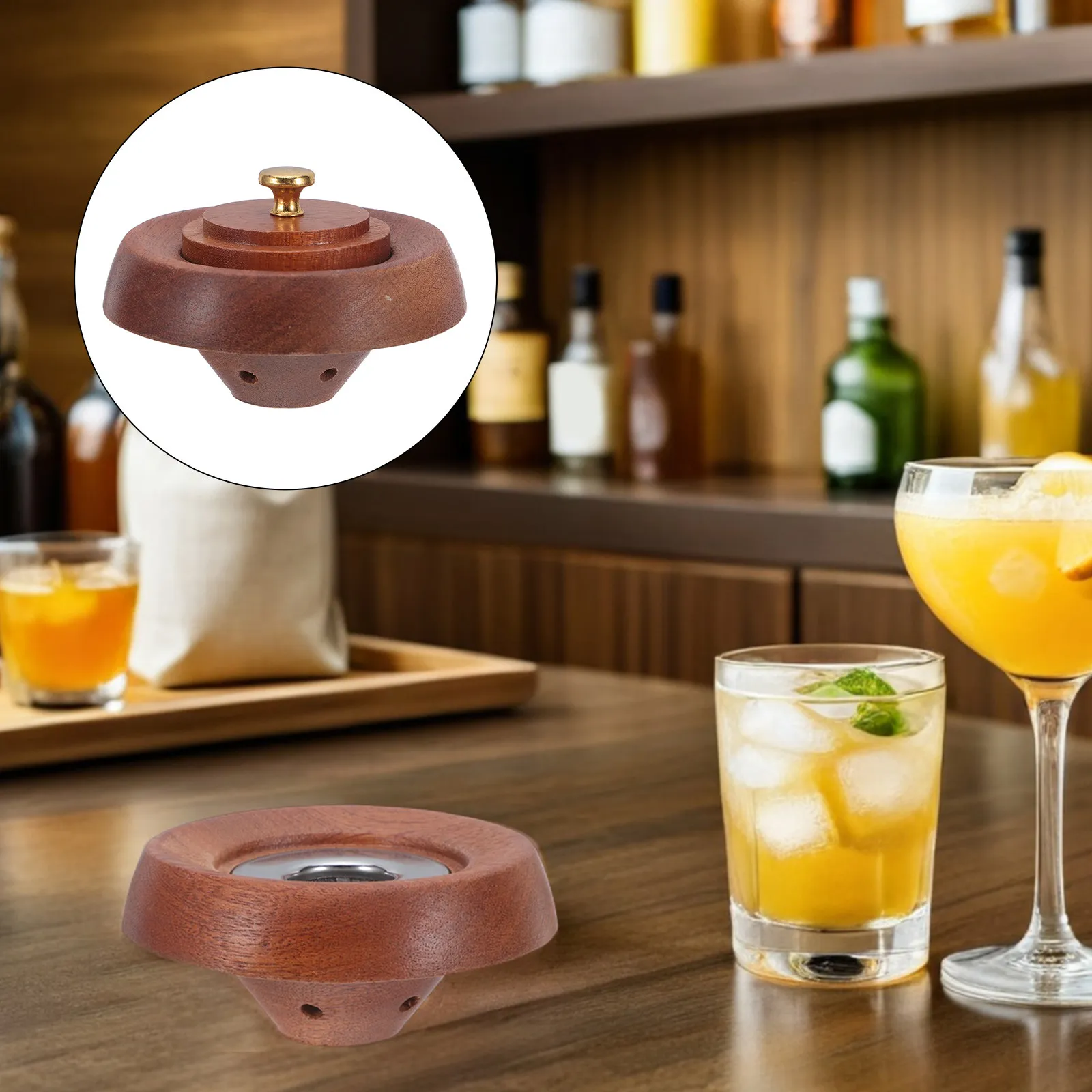 Infuseur de fumée en bois pour cocktails et whisky, 4,72x4,72x3,54 pouces, mini-fumoir pour cocktails Old Fashioned, fêtes et rassemblements, bar, restaurant.