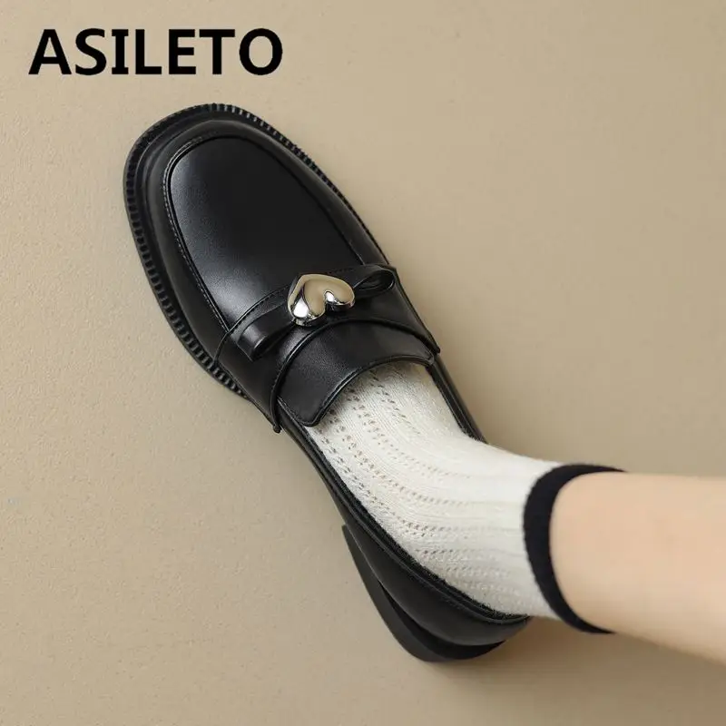 

ASILETO Patent Leather Women Loafers Round Toe Slip On Shoes Metal Decoration Spring Casual Daily Flats for Female Big Size 41