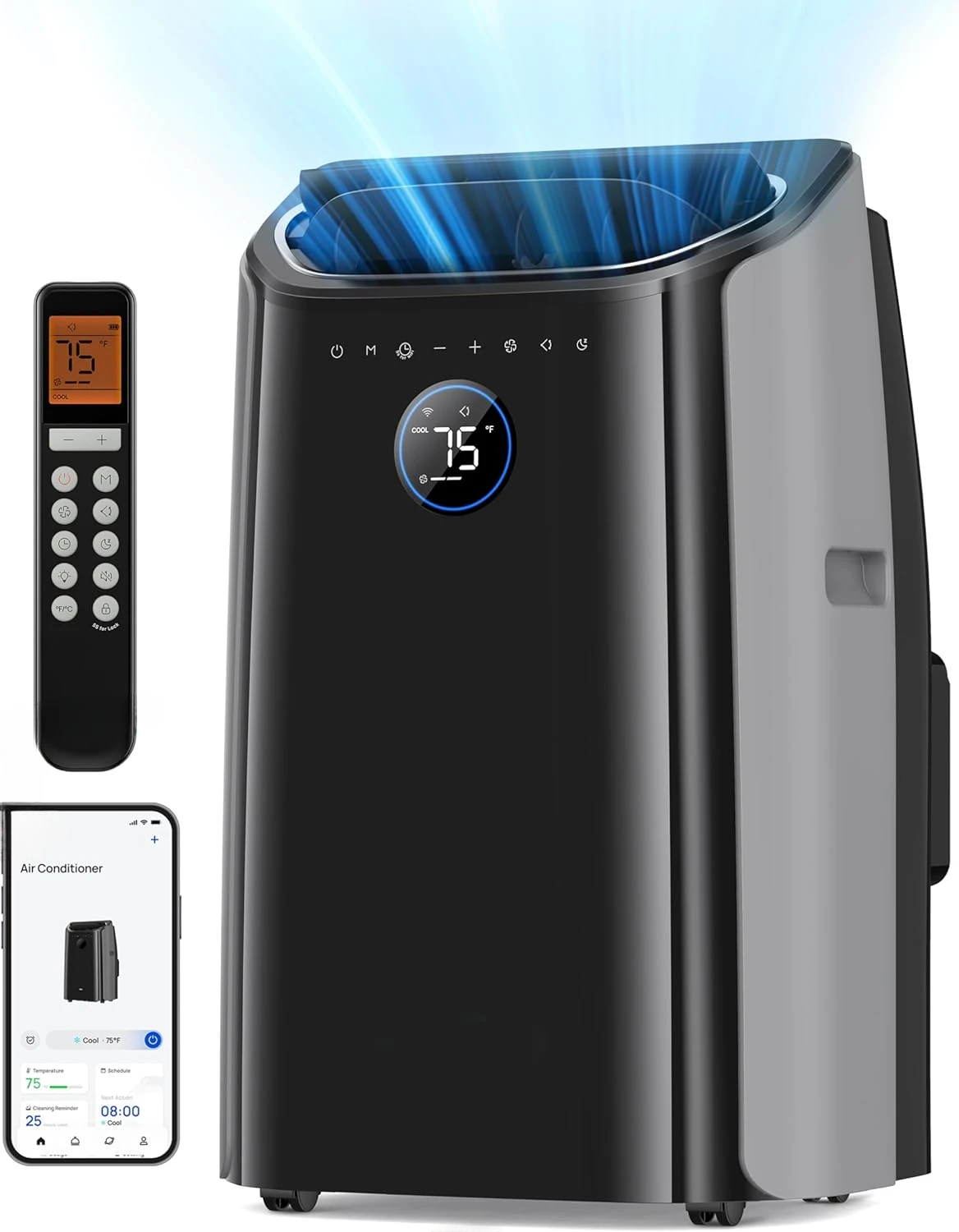 Cooling, 46dB Quiet, APP/Voice/Remote, 24h Timer with Fan & Dehumidifier, Smart AC Unit for Room Indoors