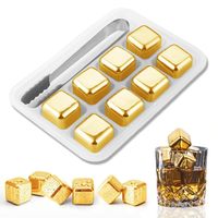Gold and Siver Metal Cooling Rocks Reusable Ice Cubes Whiskey Steel Ice Cubes 304 Stainless Steel and with Storage Box for Vodka