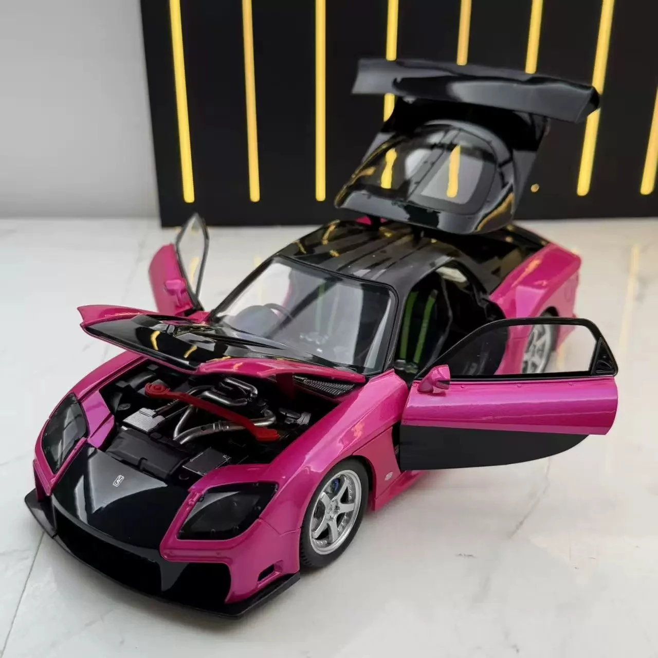 Coche Deportivo RX7 RX-7 FD3S a Escala 1:24, Modelo de Metal Fundido a Presión, con Sonido y Luz, Serie JDM, Colección de Hobbies, Juguete, Regalo
