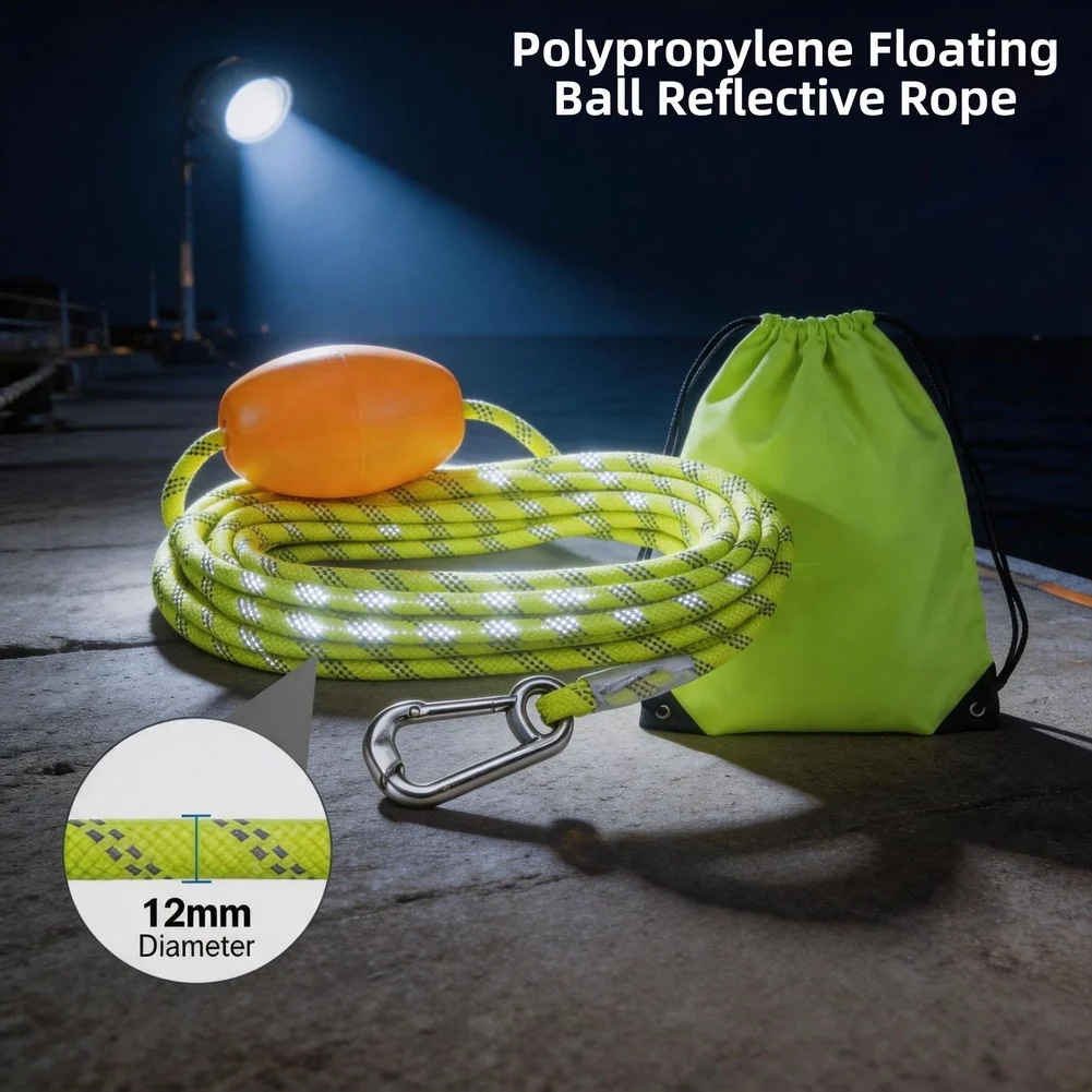 19.7ft 39.4ft Floating Anchor Rope With Reflective Strip Anchor Line Rope PVC Float Buoy Rescue Line For Kayak Boat Accessories