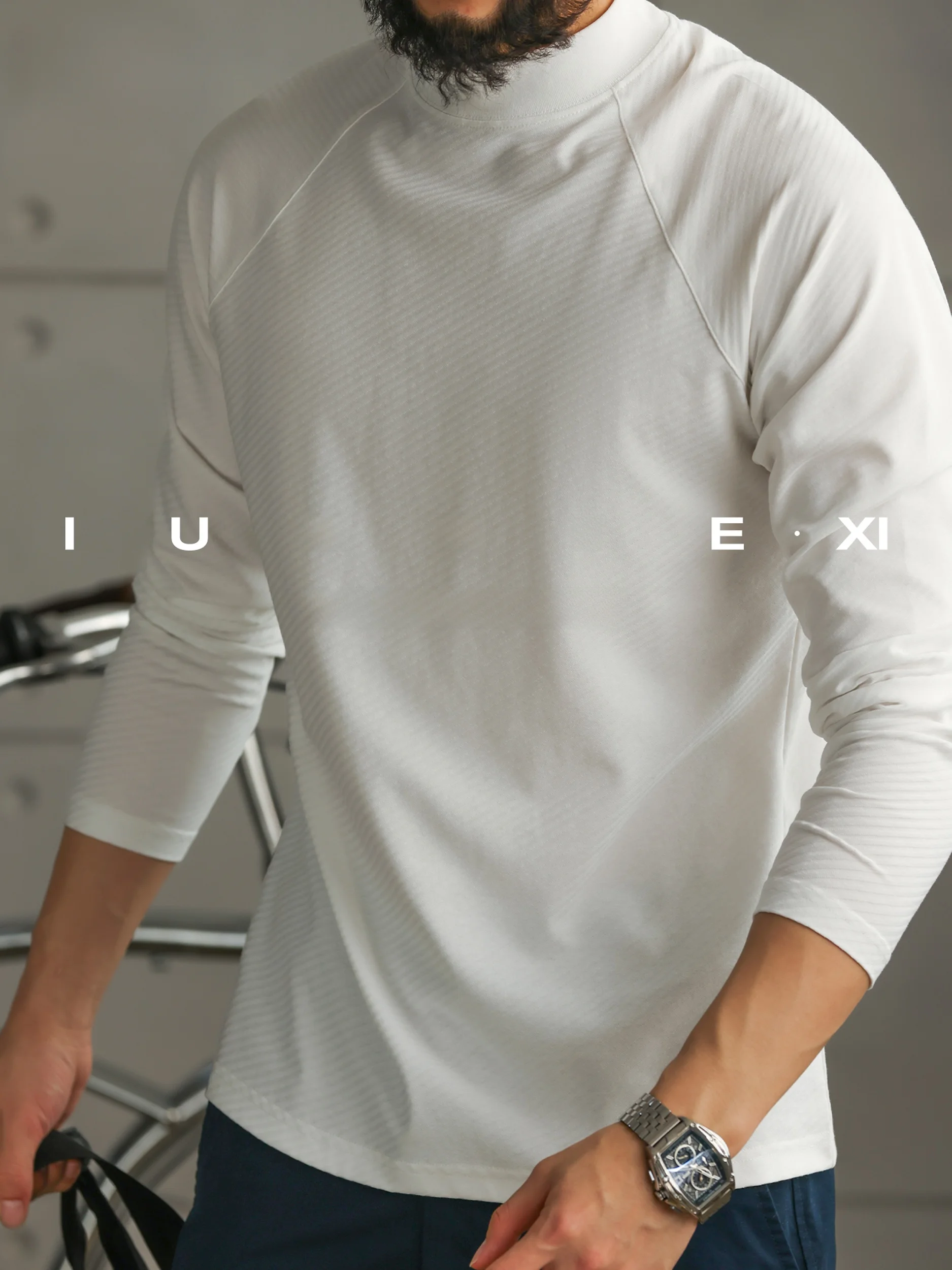 

Мужская длинная футболка IUNCLEXI: спортивная, трикотажная, с высоким воротником, вышивкой на плечах, повседневная, дышащая, из хлопка...