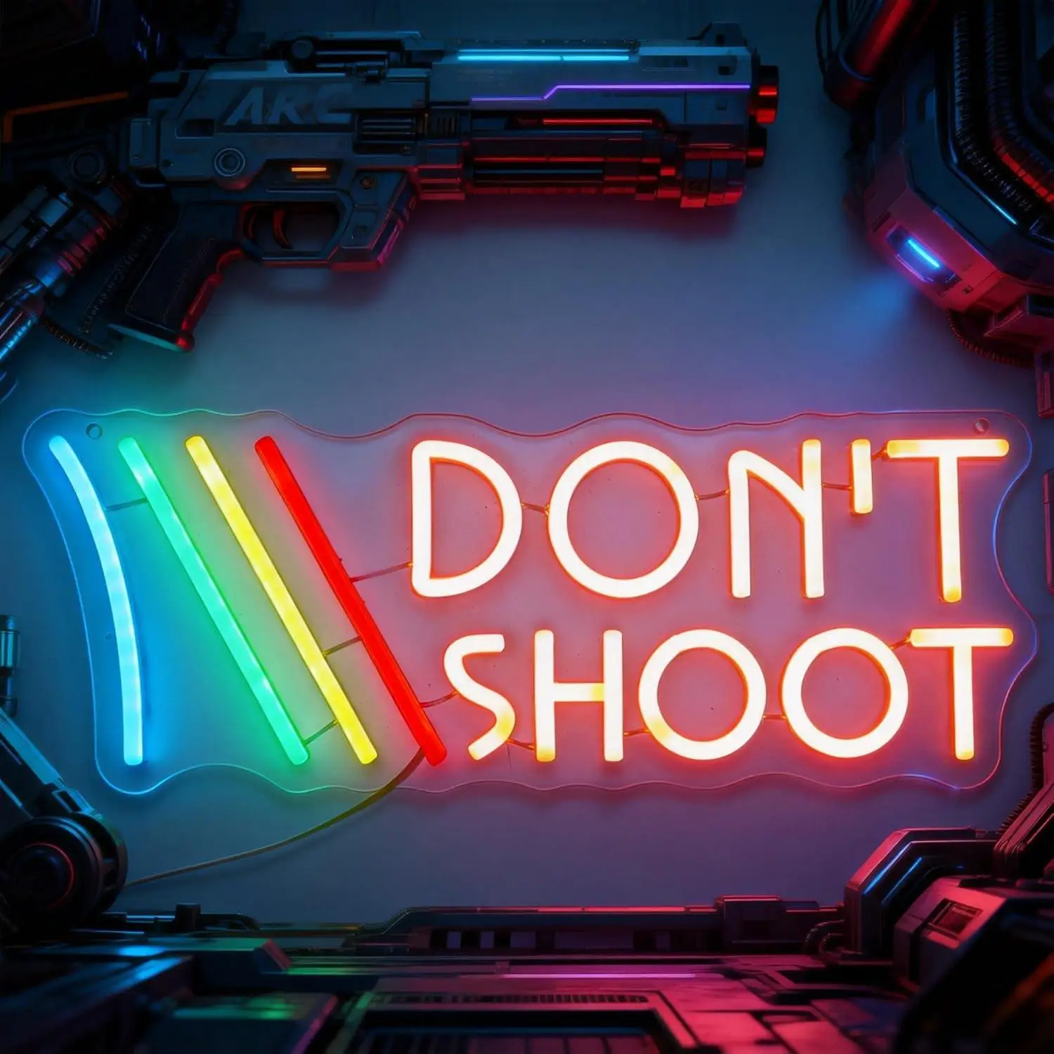Don't Shoot Neon Sign Rainbow – Peace-Themed LED Wall Art Light for Bar Tiki Gaming Room Commercial Streets Decoration Gifts view 2