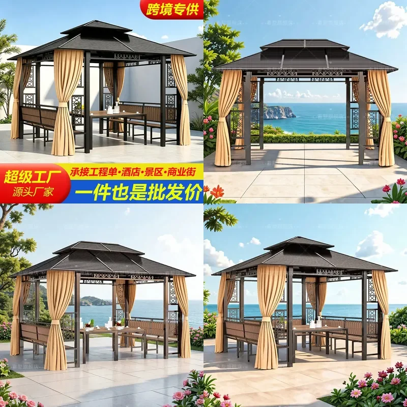 For Outdoor Gazebo Courtyard Garden Pavilion Waterproof Shade Tent Assembly Leisure Tea House Canopy Sun Shelter