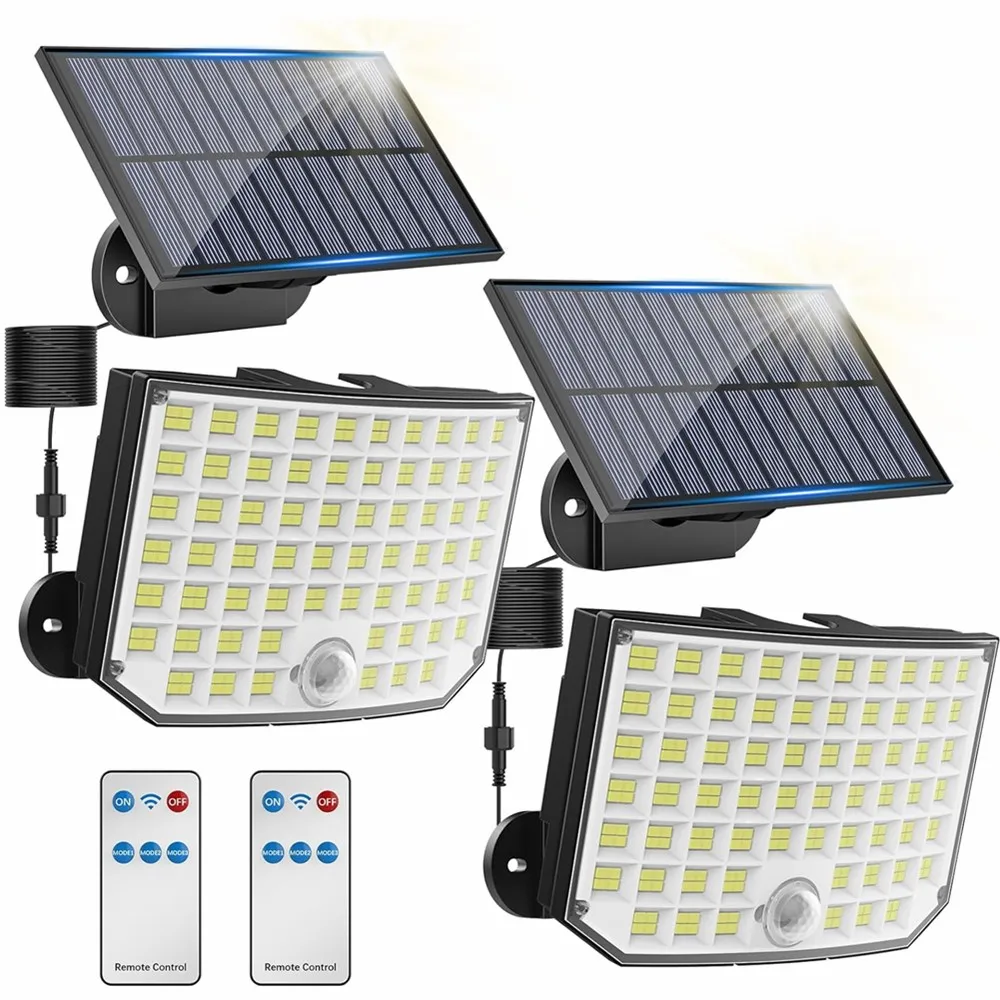 256 LED solar outdoor lights, solar motion sensor safety lights, 16.4-foot cable IP65 waterproof floodlight suitable for outdoor