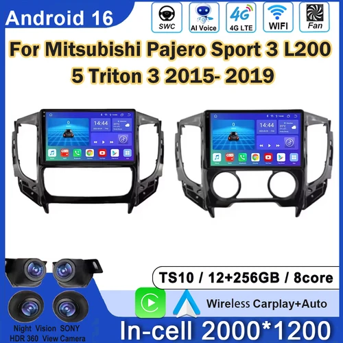 Imagen 2 del producto Autoradio Android para Mitsubishi Pajero Sport 3 L200 5 Triton 3 2015- 2019 Radio de coche Carplay navegación GPS reproductor estéreo WIFI