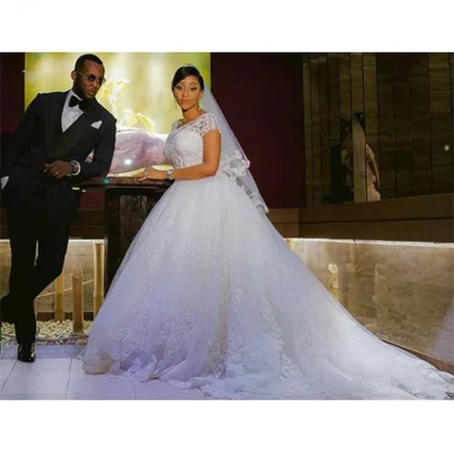 Imagen 2 del producto Apliques De encaje Vintage vestidos De novia africanos con cuentas Vestido De novia De manga corta Vestido De novia vestidos De novia vestidos De novia