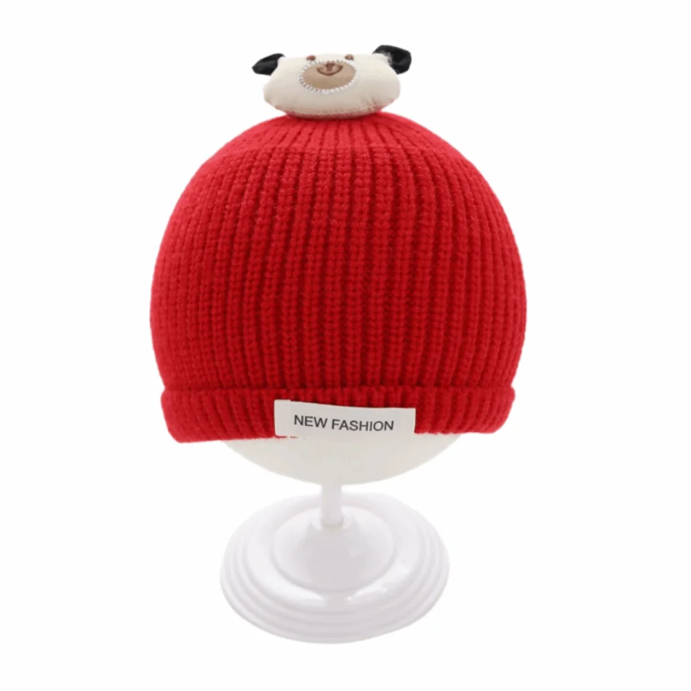 

Зимняя вязаная шапка с мультяшным медведем для малышей, устойчивая к холоду, дышащая, плюшевая, вязаная шапка для малышей 3-18 месяцев, ветрозащитная
