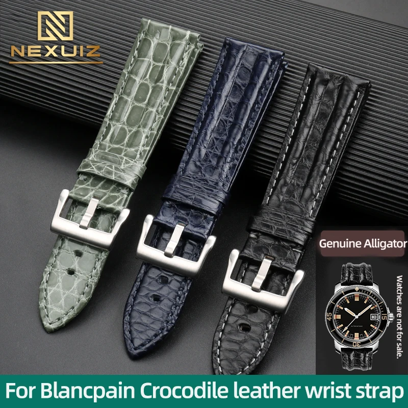 

High Quality Crocodile Leather Bracelet For Blancpain Fifty Fathoms 5000/5015 Genuine Leather Watch Band 23mm Men's Strap