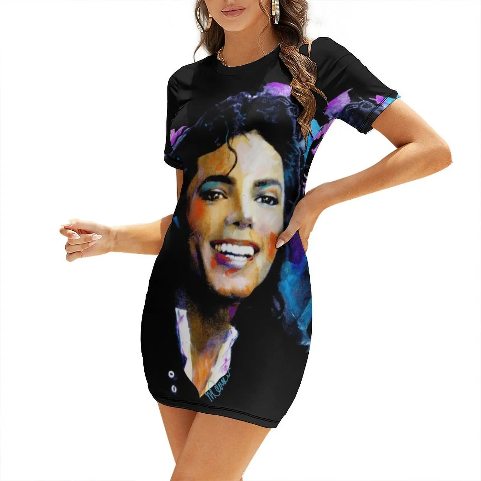 

Michael Iconic Smile Jackson Pop Art Portrait Short Sleeved Dress wedding dresses for parties summer clothes