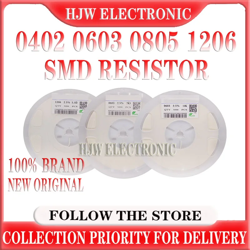 5000PCS 0402 0603 0805 1206 1% SMD resistance 1R 3R 4.3R 5.2R 6.8R 7.5R  1K 2K 3K 4.3K 5.1K 5.6K  10K 20K 30K 43K 100K 200K 470K