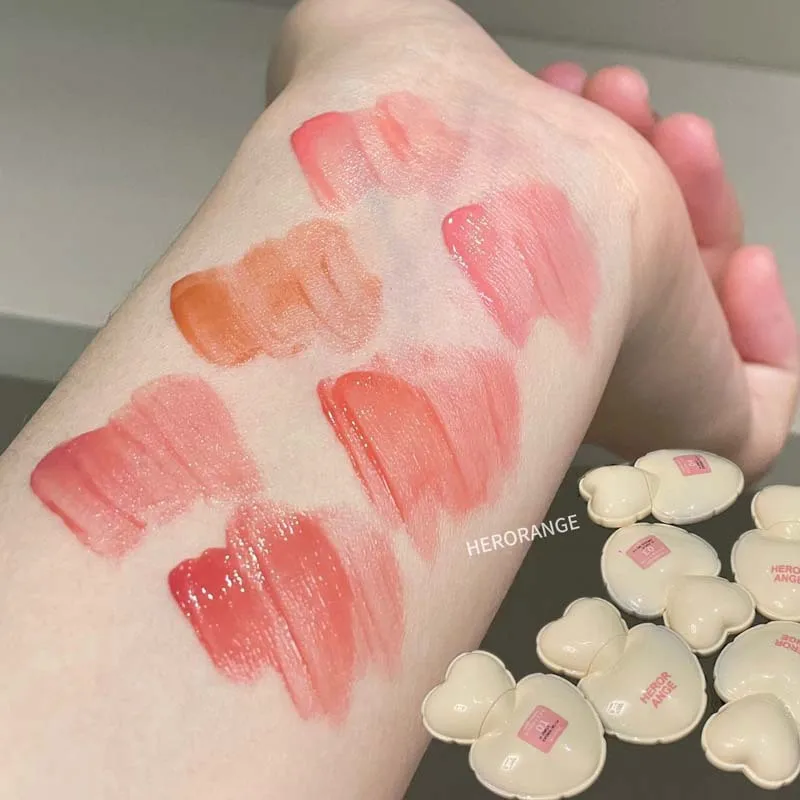 Cute Heart Mirror Glass Liquid Lipstick Love Shaped Pink Water Light Lip Stain Non-Stick Cup Lipgloss&Blush Makeup