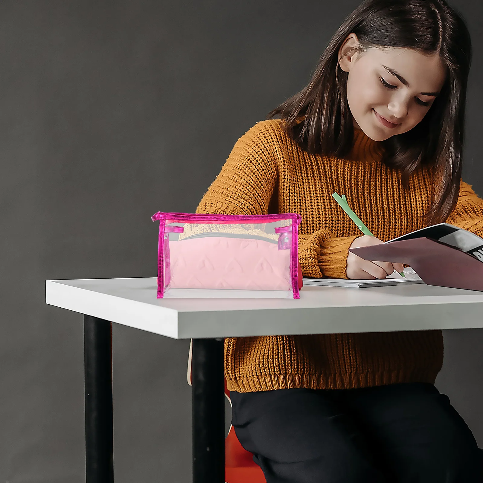 مقلمة شفافة بسحاب رفيع وواضح ومنظم قرطاسية وحقيبة أقلام رصاص ذات سعة كبيرة لقلم مكتب الامتحانات #5