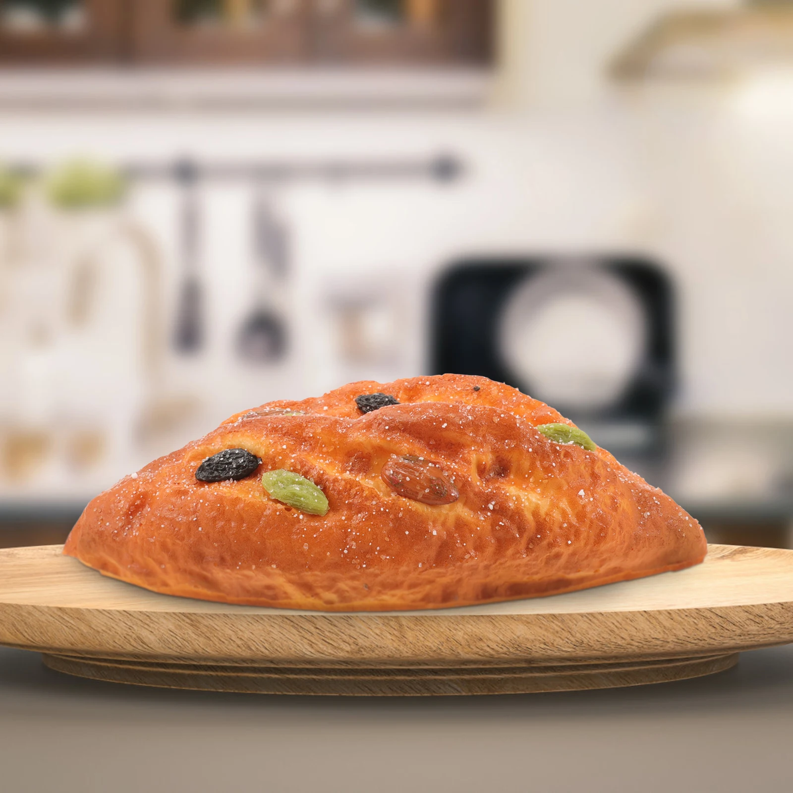 ขนมปังจําลอง PU วัสดุไม่มีกลิ่นภาพเบเกอรี่จอแสดงผลตกแต่งขนมประดิษฐ์สมจริงตาราง