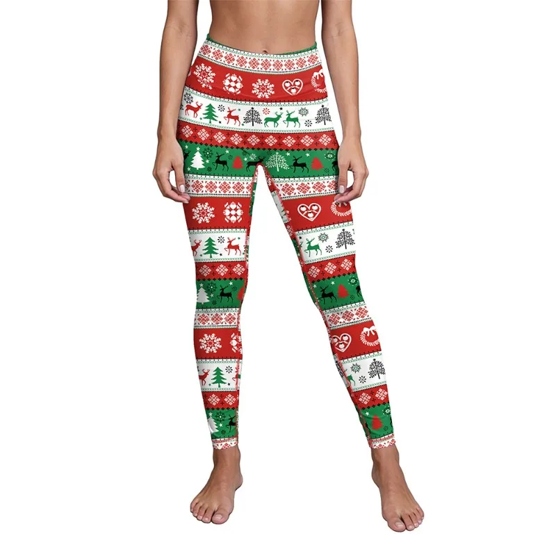 Women Festive Printed High Waist Leggings Soft Stretchy Slim Fit Pants for Christmas Party Daily Wear