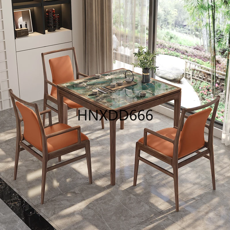 New Chinese-style solid wood chess and card square table small apartment light luxury rock slab dining table