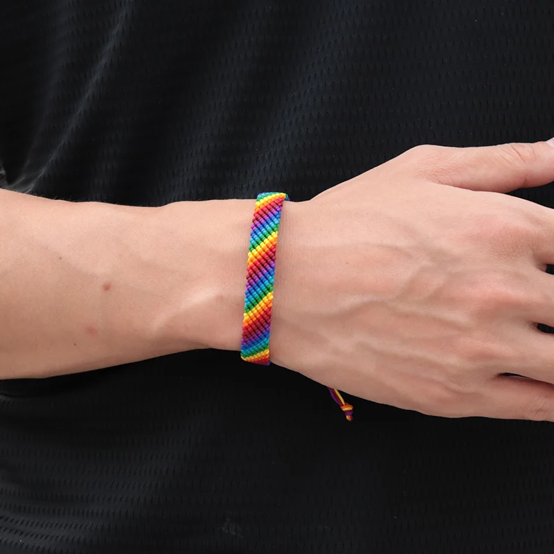 Trendy LGBT Braided Rope Bracelet Unisex Rainbow Color Handmade Weaven Adjustable Tassels Braslet Casual Daily Couple Hand Joias