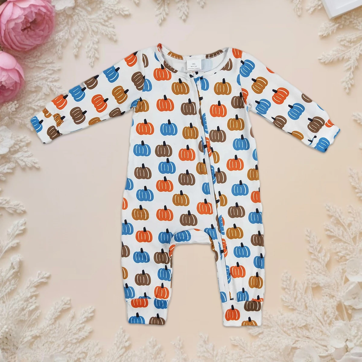 

Boutique Baby Boy Jumpsuit Hot Sale Toddler Long Sleeve One-piece Newborn Thanksgiving Pumpkin Zipper Romper Wholesale Clothing