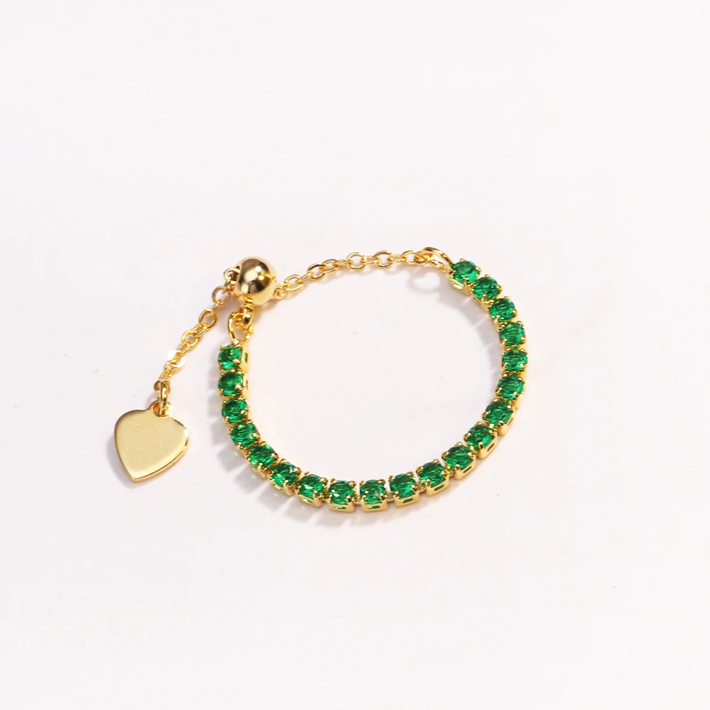 Luxury Tennis Zircon Adjustable Chain Rings For Women Men Single Row Rainbow Zircon Wedding Party Ring Jewelry