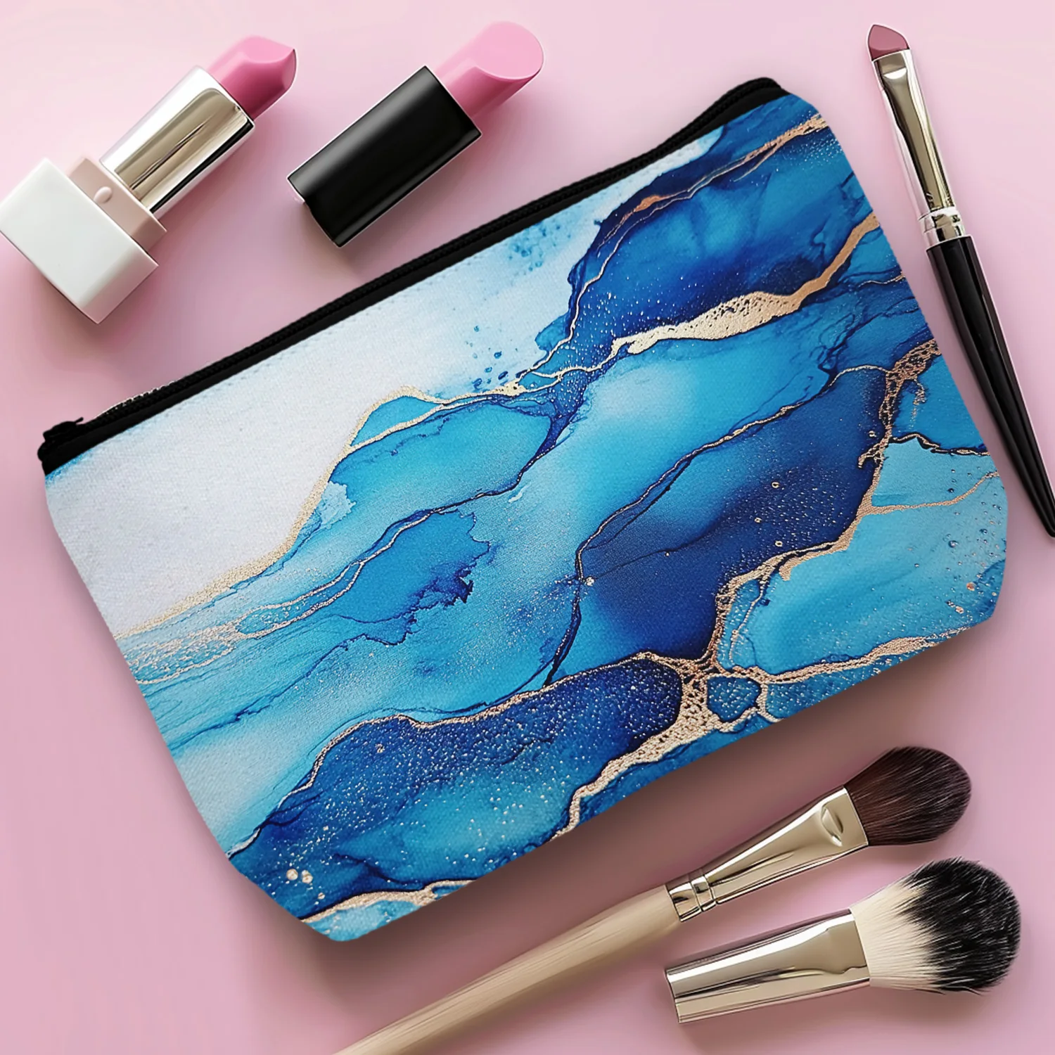 1Pc Blue Marble Art Print Makeup Storage Bags Small Makeup Bag For Women Travel Toiletry Bags Fashion Handy