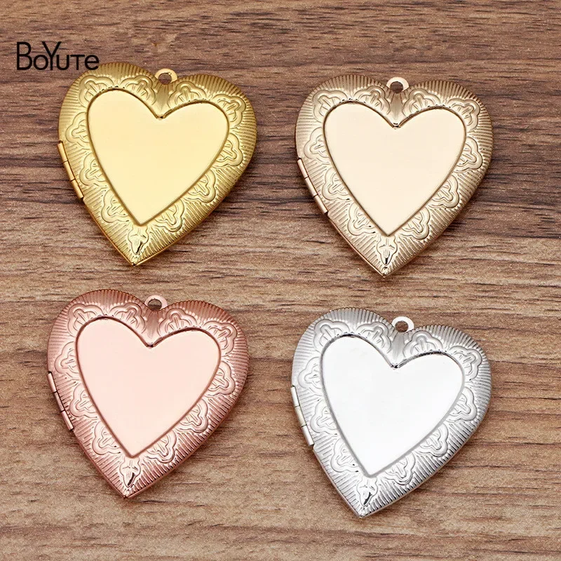 BoYuTe (5 Pieces/Lot) 40*41*8MM Metal Brass Heart Locket Blank Photo Locket Pendant Base Factory Direct Wholesale