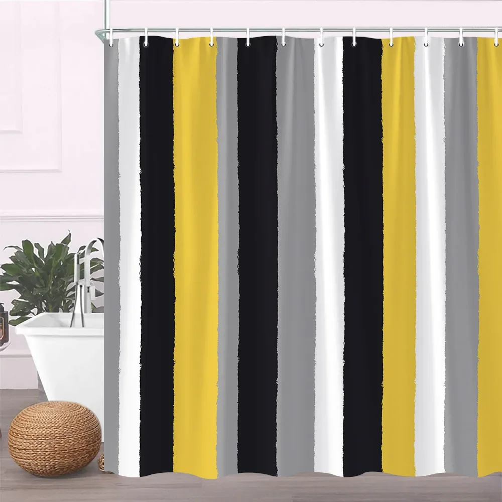 Black Morocco Geometry Shower Curtain Simple Graphic Home Bathroom Decorative Polyester Fabric Bath Curtain Washable with Hooks