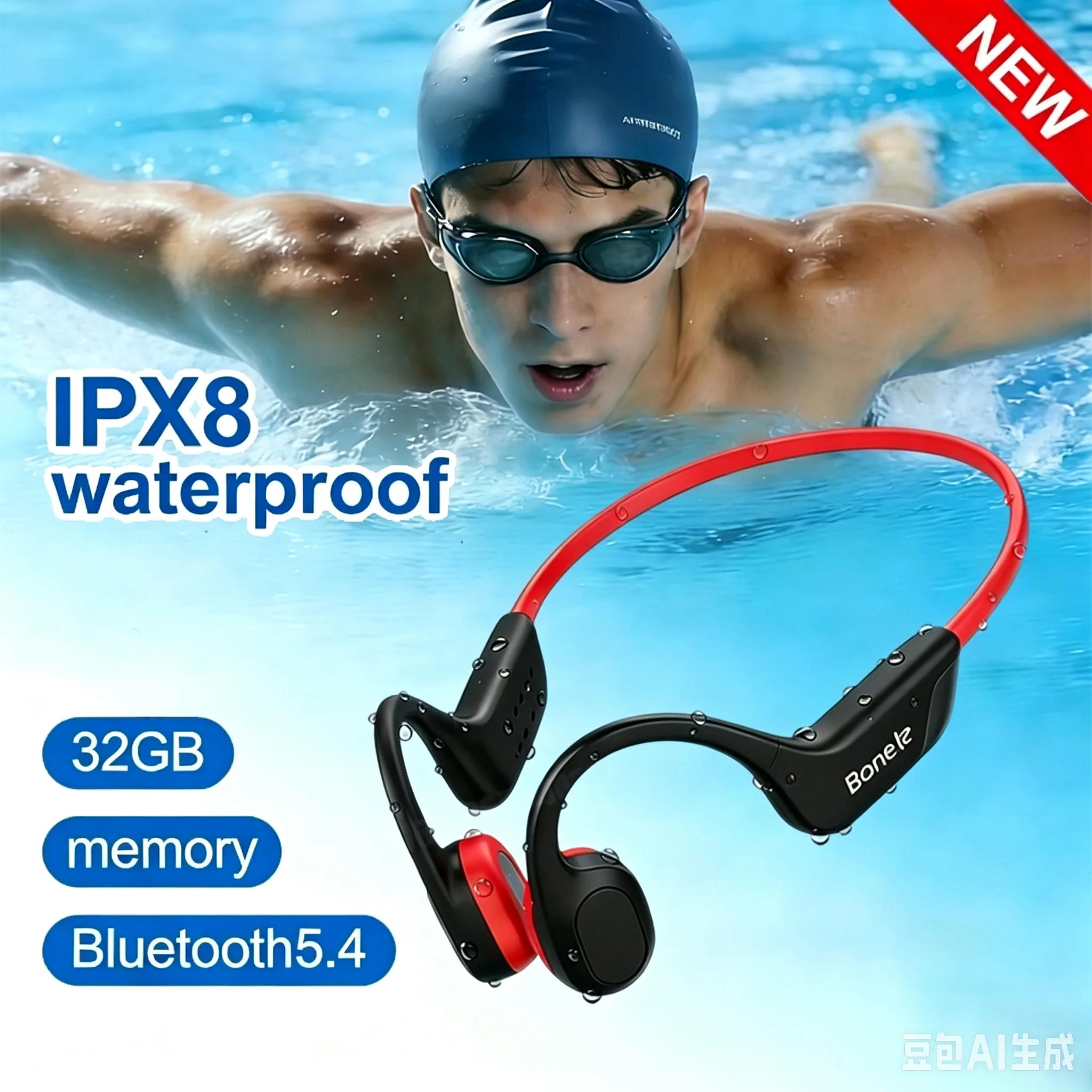 Słuchawki Lenovo z przewodnictwem kostnym, bezprzewodowe słuchawki sportowe do pływania, IPX8, Bluetooth 5.4, z mikrofonem, wodoodporne, do ćwiczeń i fitnessu, nowe. — zdjęcie produktu 2
