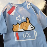 Retro Style Cat Printing Loose Short-sleeved T-shirt Pregnant Woman with Summer Round Neck Top 4