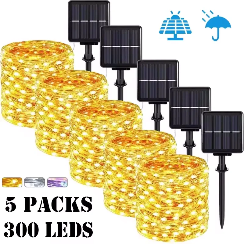 32M 300LED Solar String Light Outdoor Garden Fairy Lights Led Silver Wire Twinkle Waterproof Lamp for Party Christmas Decoration