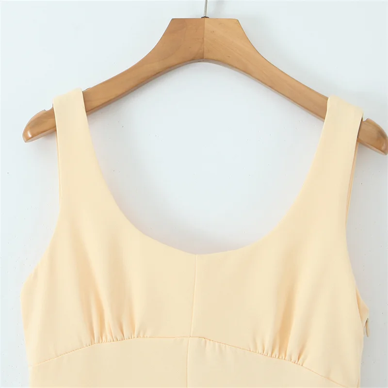 KEYANKETIAN 2025 New Women's Yellow Sleeveless MIDI Dress Simple style Elegant Side Zipper Slim A Line Ankle-Length Formal Dress