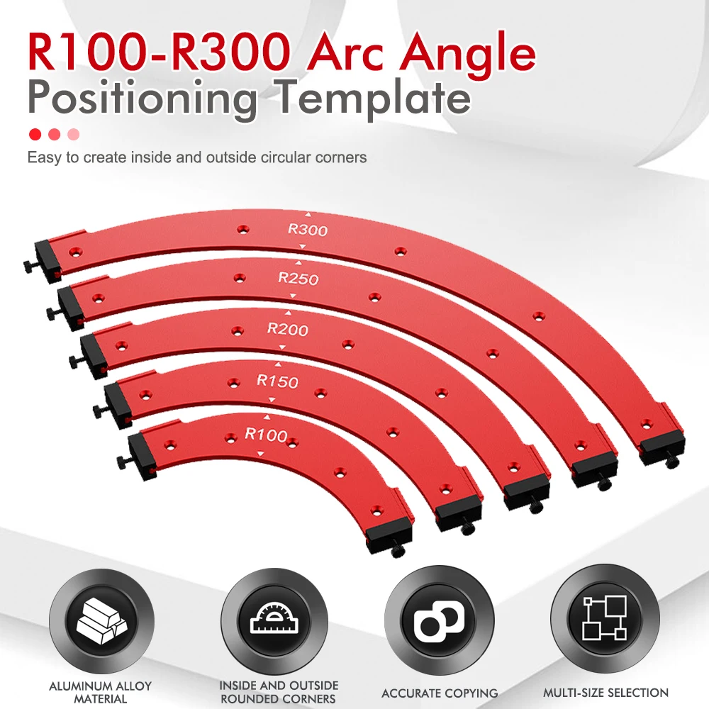 R100-R300 Radius Jig, Woodworking Router Templates Arc Angle Positioning Template, Corner Radius, Reusable Positioning Tools