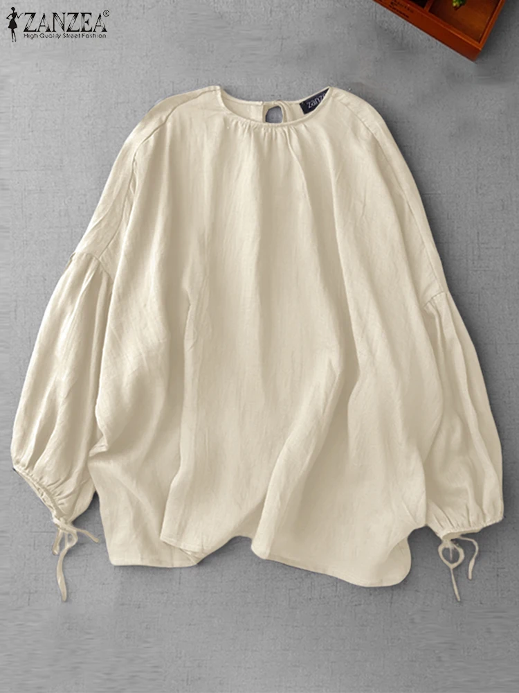 

ZANZEA Women Puff Sleeve Tops Long Sleeve Casual Blouse 2025 Autumn Bandage Solid Fashion Office Lady Elegant OL Blusas Feminina