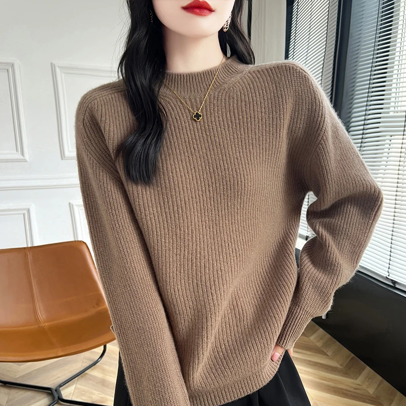 

Semi-turtleneck thickened 100% Merino wool pullover Autumn-winter new cashmere sweater women's pullover warm bottom knitshirttop