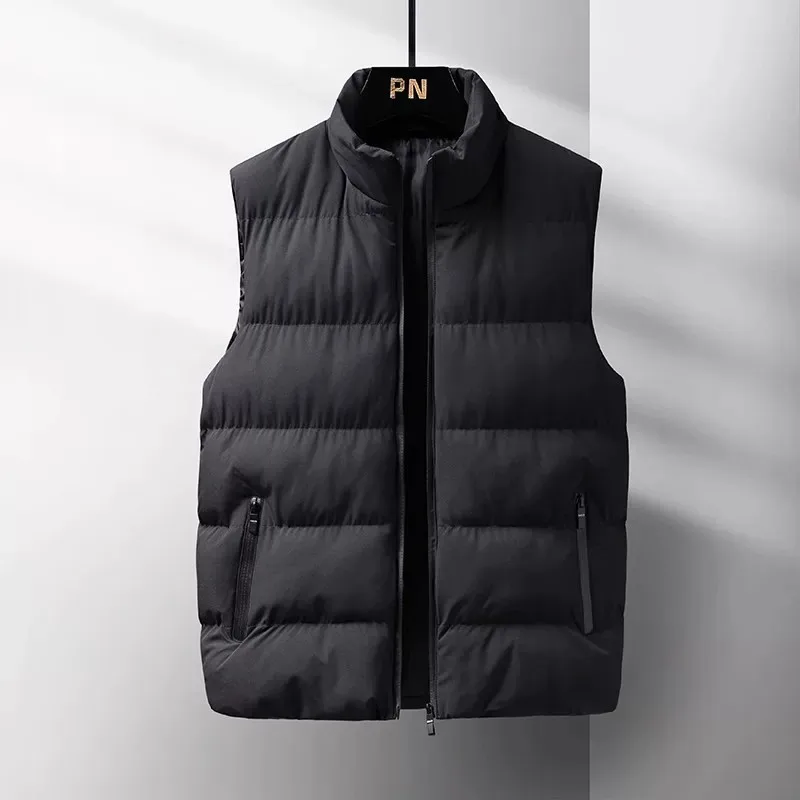 Casual Loose down Vest Men's Spring Autumn Ameika Jacket Wear Resistant Dirtproof Zipper Polyester Fiber Thickened Stand Collar