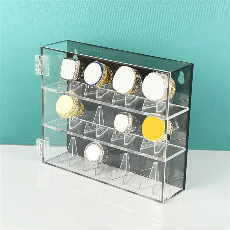 Large Championship Rings Holder Slots Acrylics Display Case Protective Wall Mounted Storage Rack for Baseball Rings