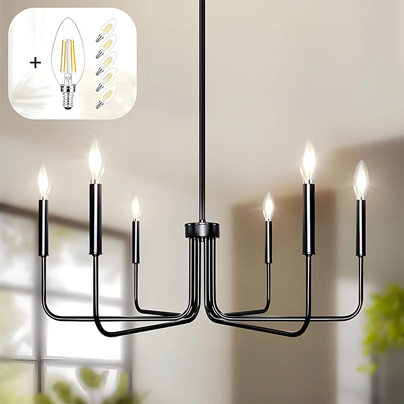 

Black Chandelier, 6-Light Farmhouse Chandelier for Dining Room Lighting Fixtures Hanging, Dining Light Fixtures Industrial