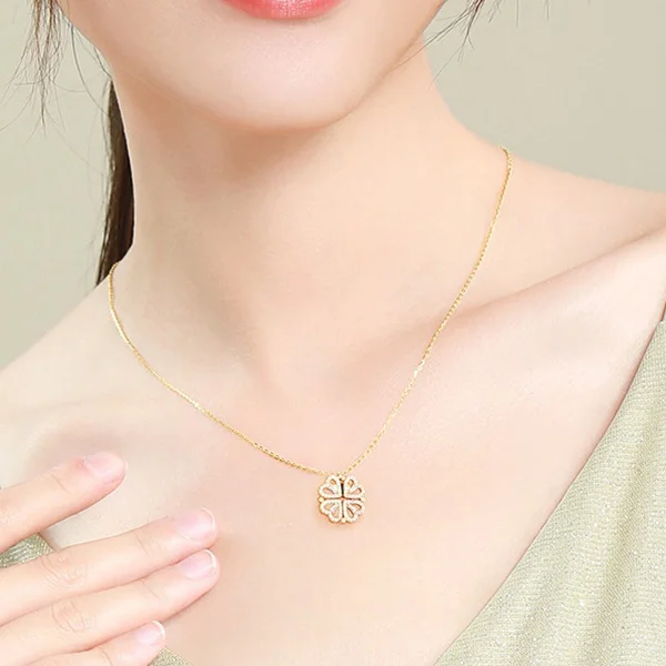1pc Heart Shaped Four Leaf Clover Pendant Necklace Jewelry Zircon Women Love Clavicle Chain Gifts Openable ChokerJewelry_maomaolike.com