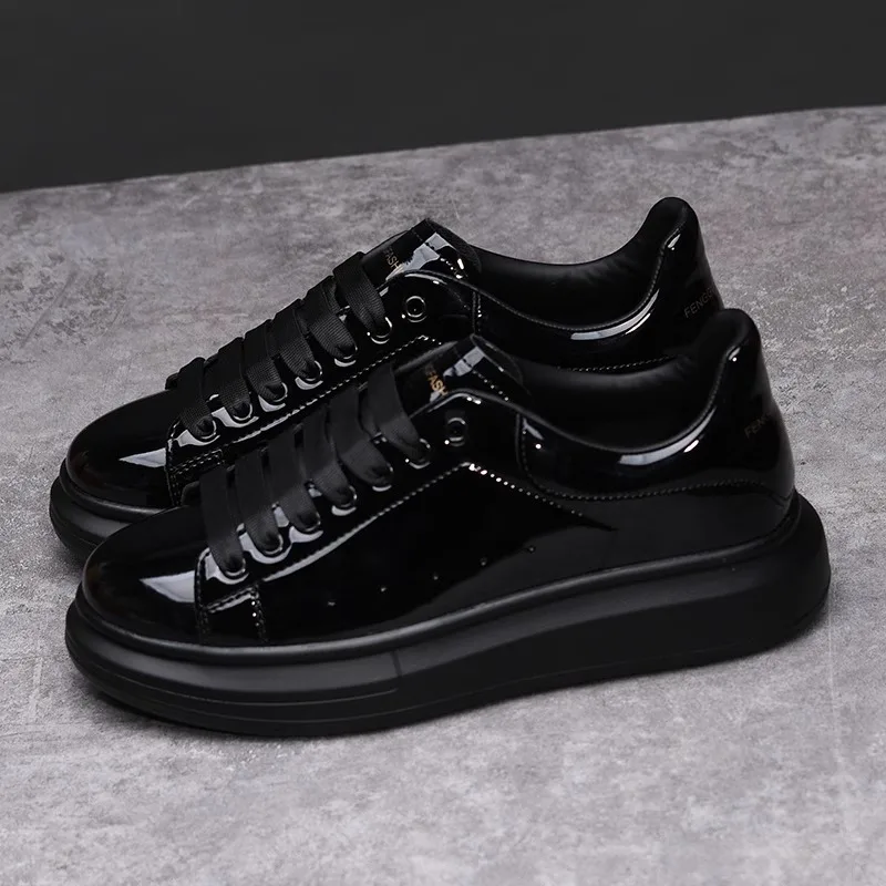 Brand men's shoes black glossy casual men's shoes 2024 spring and autumn new style white shoes fashion couple sneakers