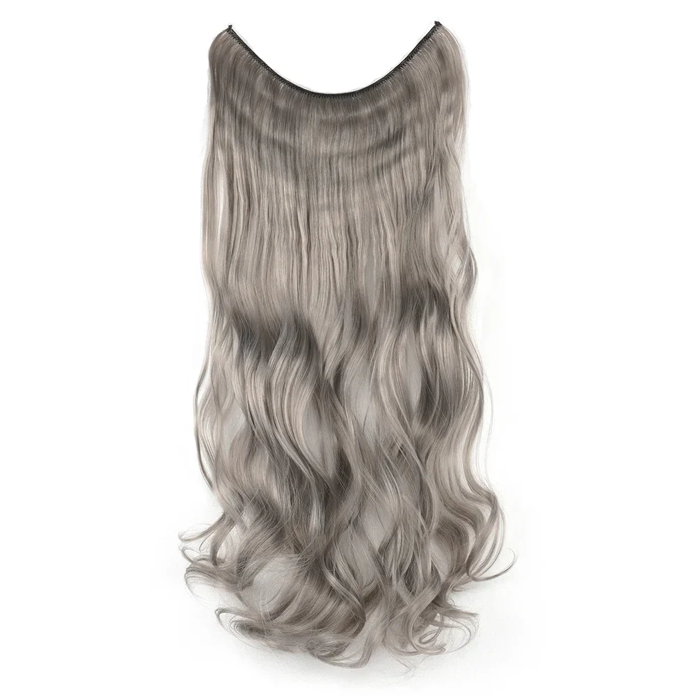 17 Colors Long Gray Blonde Synthetic Hair Hairpieces Extension Fish Line Invisible Wavy Halo Hair Extensions for Women