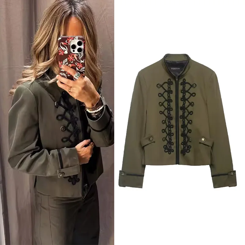 Women's Blazer with Shoulder Pads Spring High Neck Long Sleeve Button Zipper Women Oversize Coat Female Chic Tops