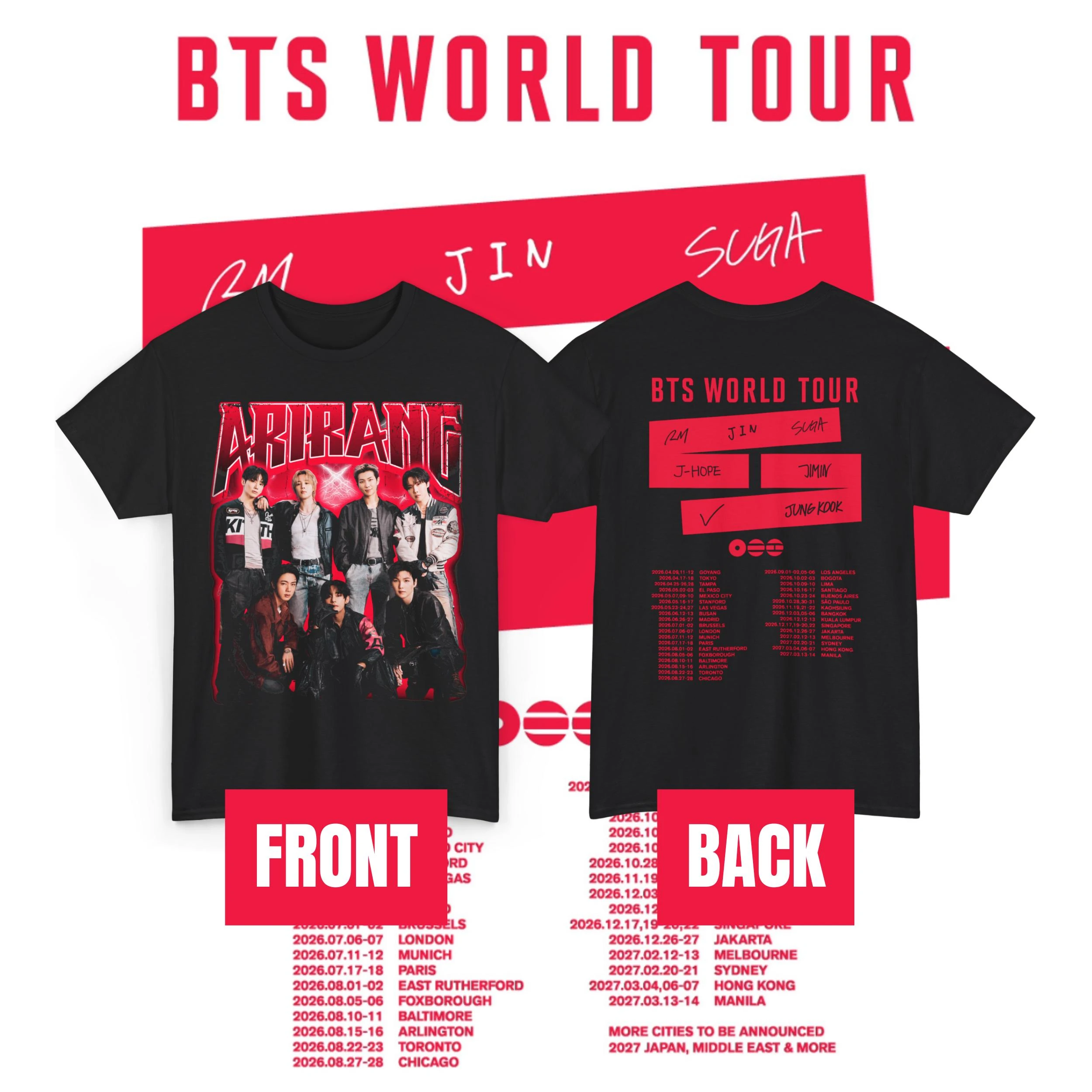 Camiseta BTS Arirang Comeback Live, Camiseta de la Gira Mundial del Concierto de Bangtan Kpop, Mercancía Y2k2026, Camiseta de Verano para Hombre y Mujer, Camiseta Familiar de Algodón